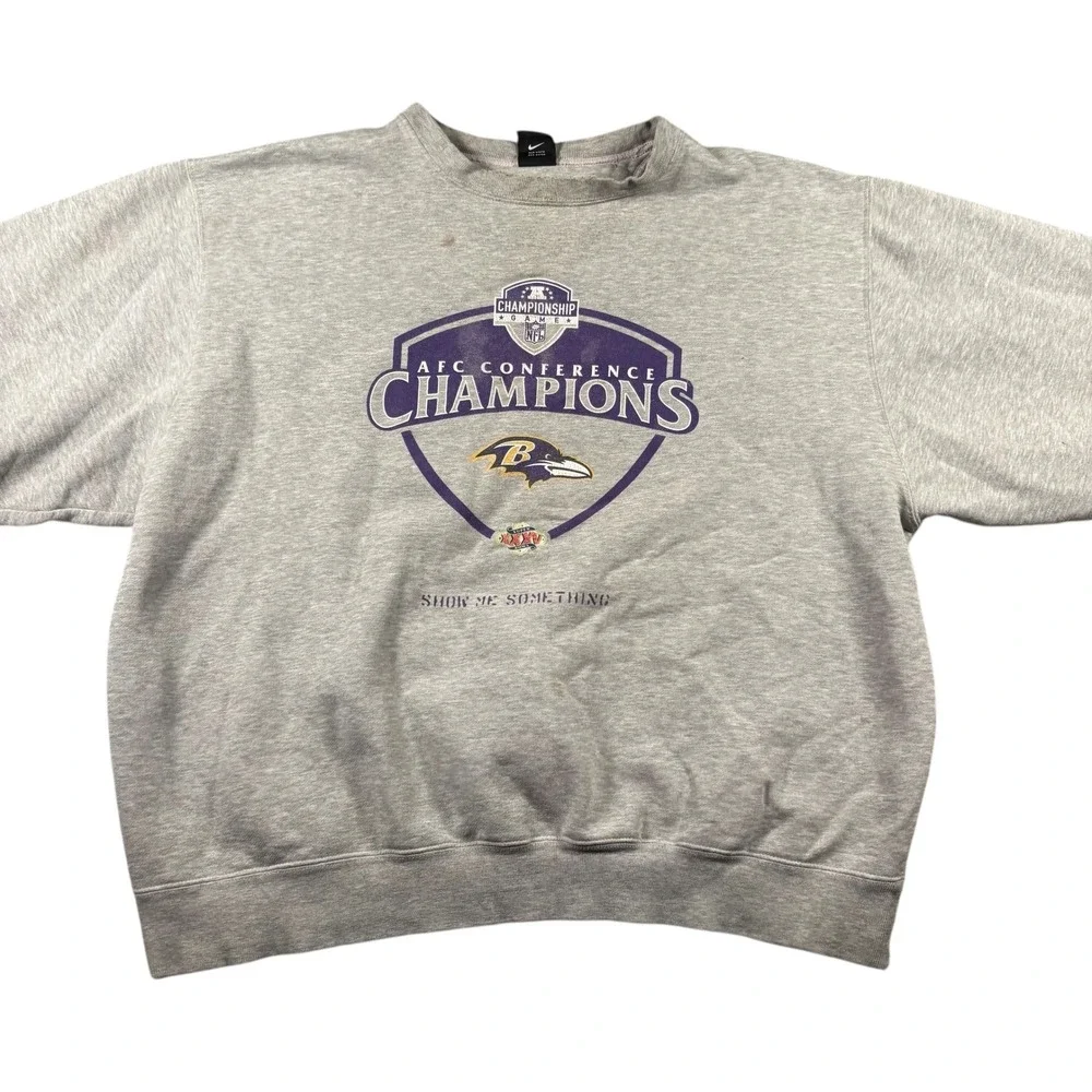 VTG Nike Baltimore Ravens AFC Champions Sweatshirt XXL Gray‎ NFL SuperBowl